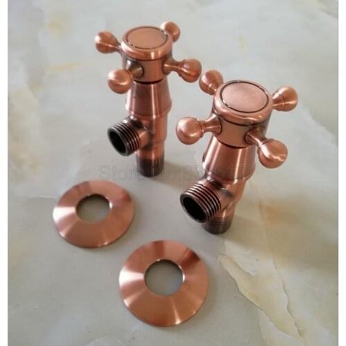 A of Pair Antique Red Copper 1/2"male x 1/2" male Bathroom Angle Stop Valve Filling Valves tav012