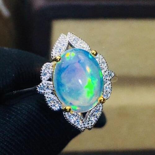 Natural real white opal oval ring 8*10mm 1.7ct gemstone 925 sterling silver Fine jewelry J212286