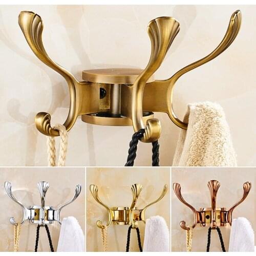 Robe Hooks Europe Rotation Three Hooks Gold Wall Clothes Rack Cloth Hook Wall Hook For Bathroom Accessory Key Hanger Useful 233H
