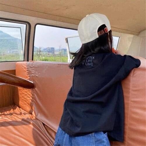 2021 Korean Summer Top New Childrens Back Letter Print T-shirt Girls and Boys Neutral Small Fresh Cool Short Sleeve Casual Top