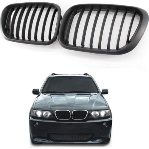 Left Right Side Car Racing Grille Matte Black Front Center Kidney for BMW X5 E53 00-03 2000-2003 51138250052 51138250051