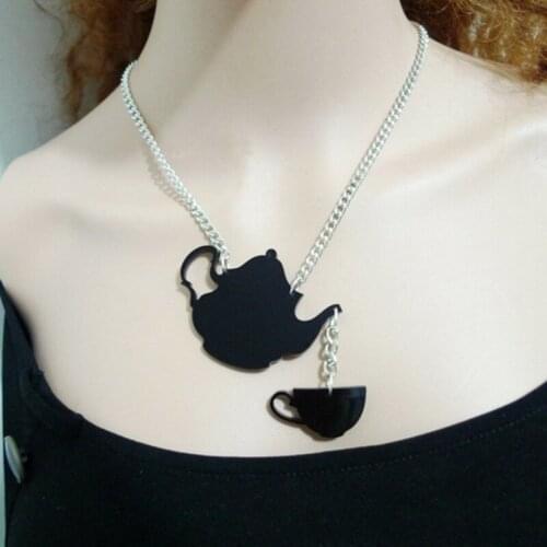 Fashion Acrylic Jewelry Custom Women Black Teapot Pendant Necklace For Mens Link Chain HipHop Rock Necklaces