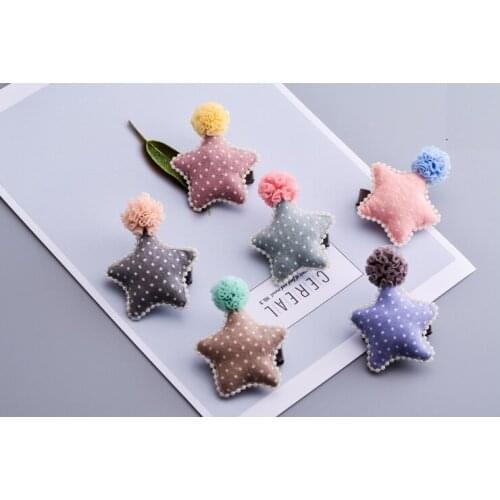 Boutique 30pcs Fashion Cute Polka Dot Star Hairpins Solid Tulle Pom Pom Star Hair Clips Headwear Accessories