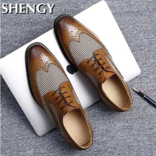 2021 Men Business Shoes Splicing Lace Up Leather Male Footwear Shoes Men Pointed Toe Low Heel Formal Wedding Mens Dress Big Size