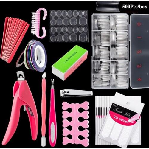 6/13 Pcs/Set Manicure Kit Natural French 500Pcs Nail Tips U-shaped Pliers Nail Art Sticker with Numbered Fake Nail Box Set Tools