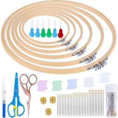 LMDZ 6 Pcs Cross Stitch Hoop Set,Embroidery Frame with 30 Pcs Embroidery Needle Large Eye Stitching Needles,6 Pcs Beading Needle