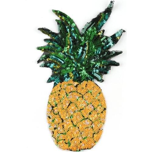 Fashion Sequined Embroidery Patches Iron on Large Pineapple Badges DIY Thermo Stickers for Clothes Hole Patch 3D Fruit Appliques