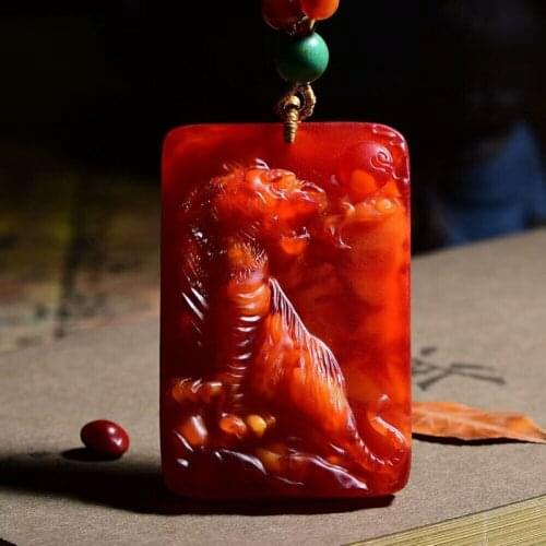 Natural Amber Tiger Pendant Necklace For Men Women Fashion Charms Jewellery Baltic Amber Necklaces Male Jewelry Accessories