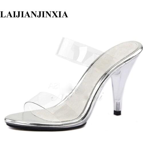 LAIJIANJINXIA New High Heels 10 CM Stripper Shoes Plump Feathered Crystal Shoes Hot Sexy Platform Womens Sandals