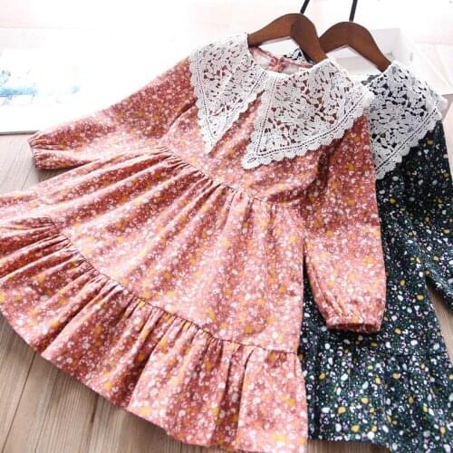 Girls lace collar flower princess dress wholesale baby girl fall dresses