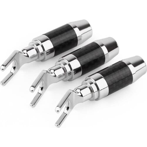 4pc Hifi Banana Connector Male Plugs Carbon Fiber Screw U/Y Spade Fork Rhodium Banana Plug Speaker Terminals Jack Audio Adapter