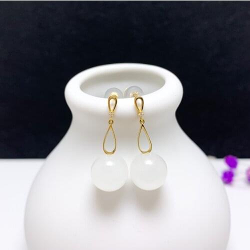 SHILOVEM 18k yellow gold real Natural white Jasper drop earrings classic fine Jewelry women wedding gift new yze10105521hby