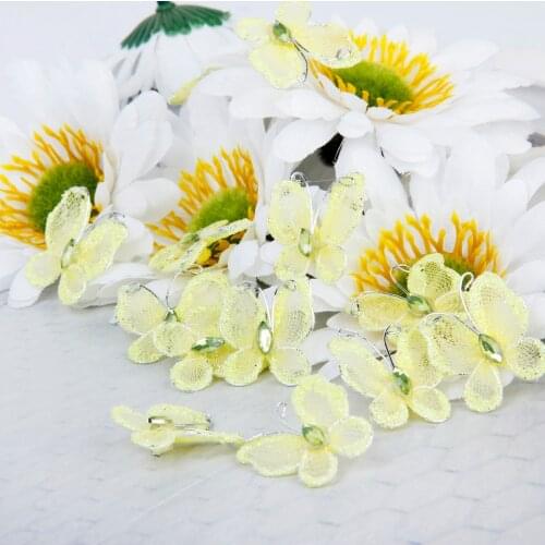 50PCS Rhinestone Stocking Butterfly Wired Mesh Stocking Butterfly w/ Glitter Wedding Party Decor DIY Craft Suppleis - 3x2cm