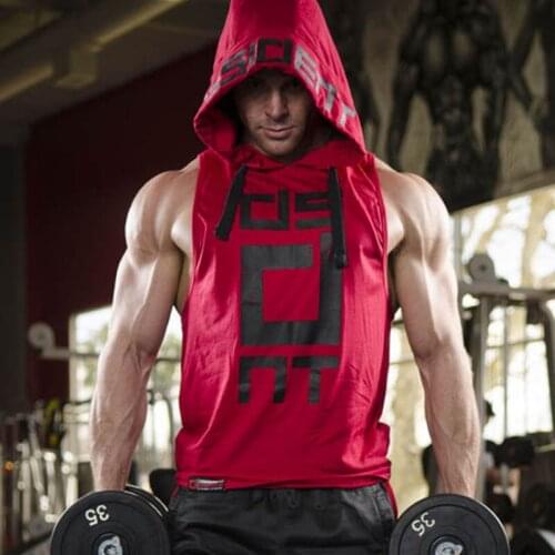 Sports mens vest sleeveless cotton breathable wicking sports trend fitness leisure vest muscle back breathable hoodie vest