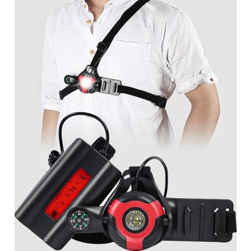 Outdoor Running Light Bright Rechargeable ABS Waterproof with Compass Warning Light Chest Lamp Flashlight Night Running Fishing
