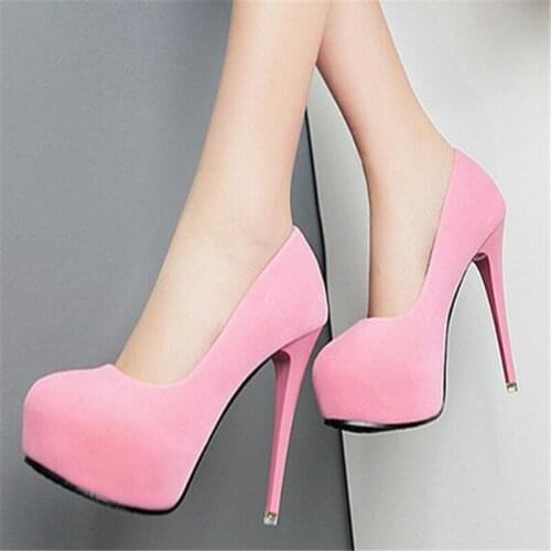 Women pumps Flock Slip On 12CM Thin Heels High heels Round Toe waterproof Shallow zapatos de mujer women shoes size 35-42