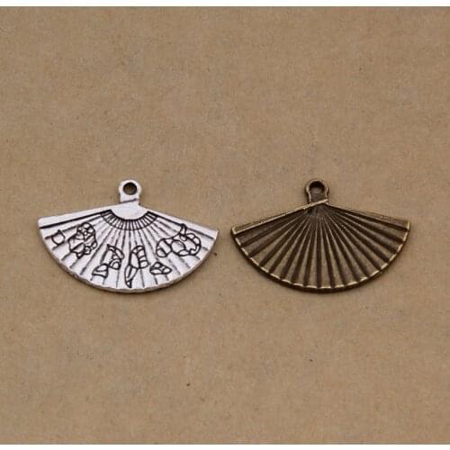 RAINXTAR Alloy Vintage Hand Fan Jewerly Charms Daily Use Pendant Charms 12*25mm 50pcs AAC1436