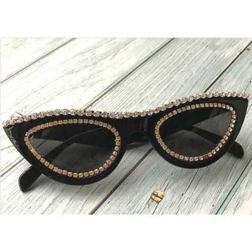 Ladies Sunglasses Handmade with Diamond Half Frame Female Cat Eye Sunglasses Fashion Ladies Transparent Lens Sunglasses