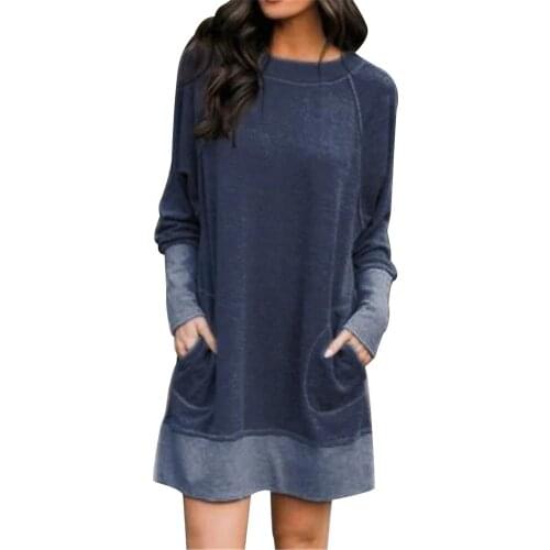 Woman dress Casual O Neck Long Sleeve Pockets Loose Dress Sweatshirt Pullover Women Dress pullover dress vestido de mujer