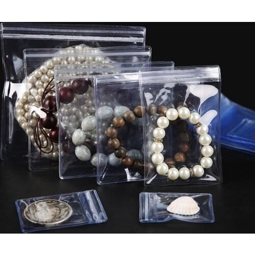 100pcs Clear PVC Anti-Oxidation Zipper Jewelry Display Flat Zip Lock Wraps 8x12cm Resealable Pearls Jade Necklace Storage Bags