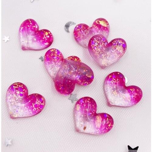 12pcs Resin Colorful Cute Shniy Glitter Bepowder Heart Flatback Rhinestone Buttons Appliques DIY Wedding Scrapbook Craft F078