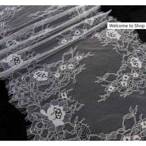 3M/ lot Eyelash Lace Fabric 33cm DIY Decorative High Quality Soft Off White Nylon Eyelash Lace Trim Wedding Dress Fabric