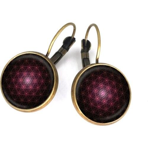 3 pairs/lot wholesale glass cabochon earrings flower of life om symbol buddhism zen henna yoga earring jewelry for women