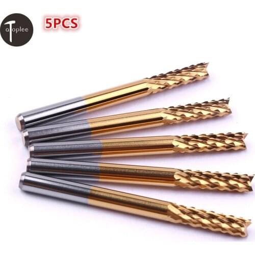 5PCS 3.175mm,1.0mm End Mill Tool 3.175mm TiN Coating Corn End Mill Cutter Milling Cutter Bit For PVC PCB CNC Router Bits