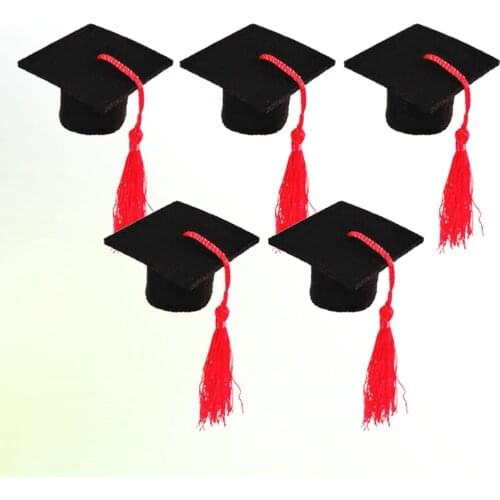 5pcs Mini Doctoral Cap Shape Bottle Cap Adorable Tassel Bottle Cover Graduation Party Ornament Beer Bottle Decoration