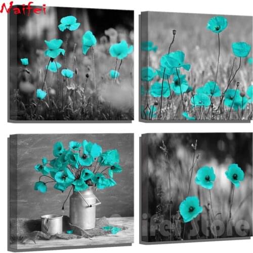 Blue Poppy Diamond Painting Diamond Embroidery 5d Diy Full Square/Round Diamond Mosaic Black White Art Pictures Of Rhinestones