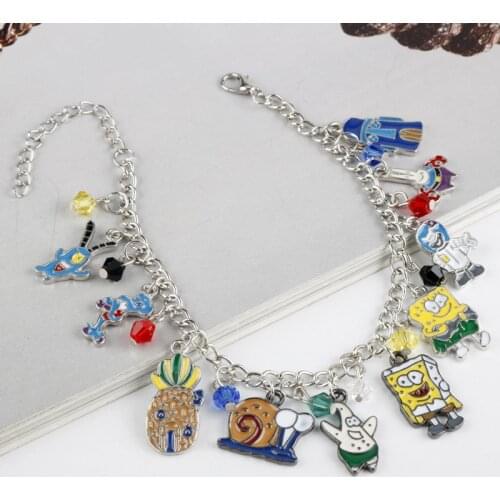 Anime Cartoon Sponge-Bobs Bracelet For Women Star Sheldons Pendant Jewellery Alloy Bracelets For Girls