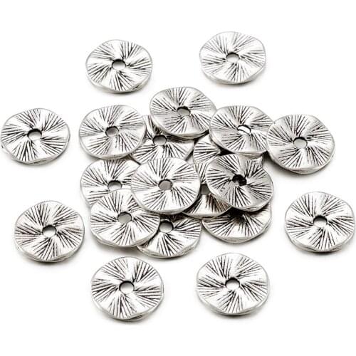 50pcs 13mm Alloy Flat Round Bead Loose Metal Spacer Beads for DIY Jewelry Making Diy Bracelet Necklace