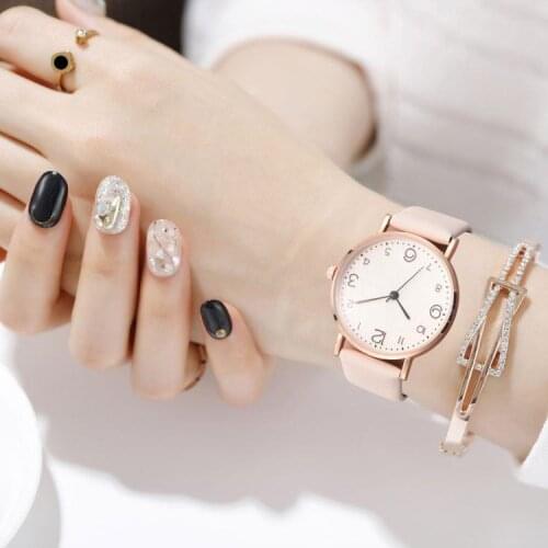 Movement Women Quartz Watch Easy to Read Arabic Numerals Simple Dial PU Leather Strap Quartz WOMEN Watch