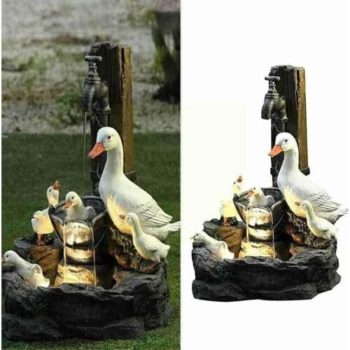 Resin Duck Water Fountain Statue Decorative Light Animal Freestanding Decor Ornamental Model Cascading Multi-color Garden A4O4