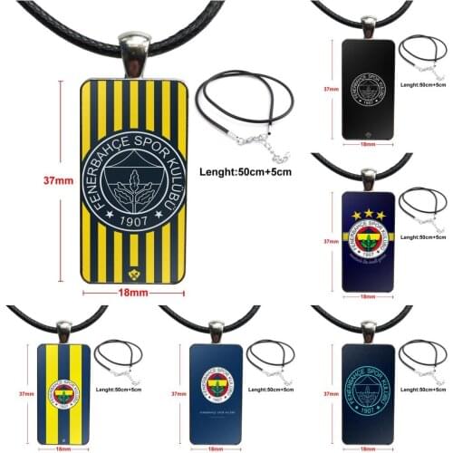 Fenerbahce Sk Football Logo For Girls Best Gift Necklace With Steel Plated Glass Cabochon Choker Long Pendant Rectangle Necklace