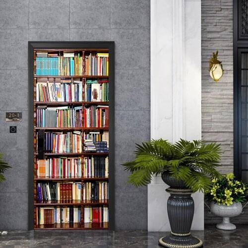 2pcs/set Simulation Bookcase DIY Door Art Mural Sticker Bedroom Living Room Home Decor Art Mural Removable Peel & Stick Poster
