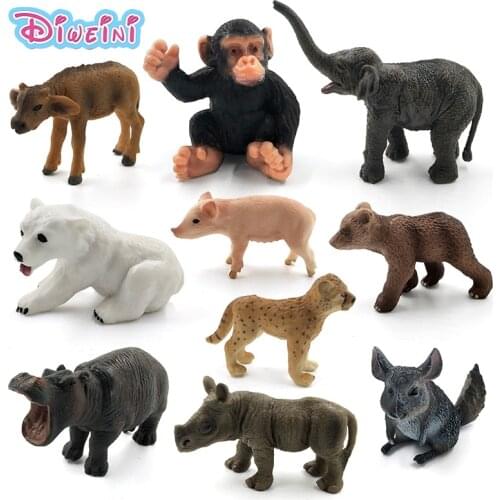 Simulation Baby Elephant Pig Mouse Hippo Chimpanzee Polar bear Rhinoceros cattle leopard Chinchilla cow animal figures model toy