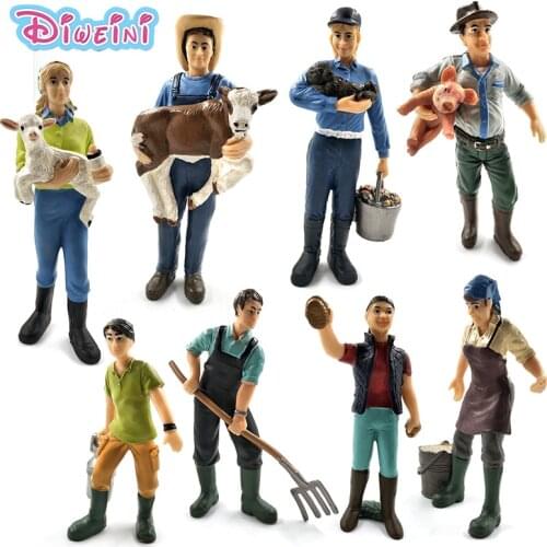 Simulation Farm hold dog sheep Cow pig Farmer people Model figure home decor decoration accessories modern figurine toys statue