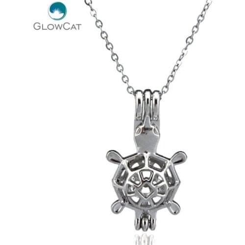 K63 Silver Tone Web Shell Turtle Diffuser Locket Necklace Aromatherapy Steel 16" Aroma Essential Oil Diffuser Locket