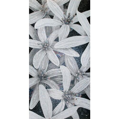 Custom classical white flower glimmer ice jade glass mosaic tile mural living room decoration sofa backdrop entrance study room