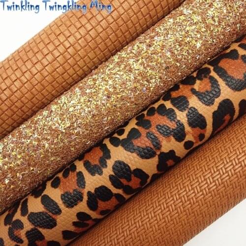 Brown Glitter Fabric, Leopard PrintedFaux Leather Fabric, Weaving Leather Sheets For Bow A4 21x29CM Twinkling Ming KM103