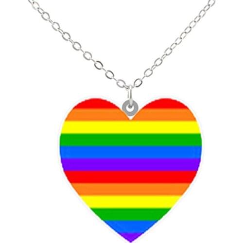 Colorful Rainbow Design LGBT Heat-Shrink Sheets Pendant Necklace New Heart Shaped Resin Art Chains Choker Women Jewelry