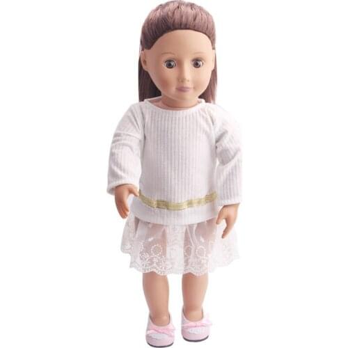 Doll clothes Simple long-sleeved white dress toy accessories fit 18 inch Girl dolls and 43 cm baby doll c230