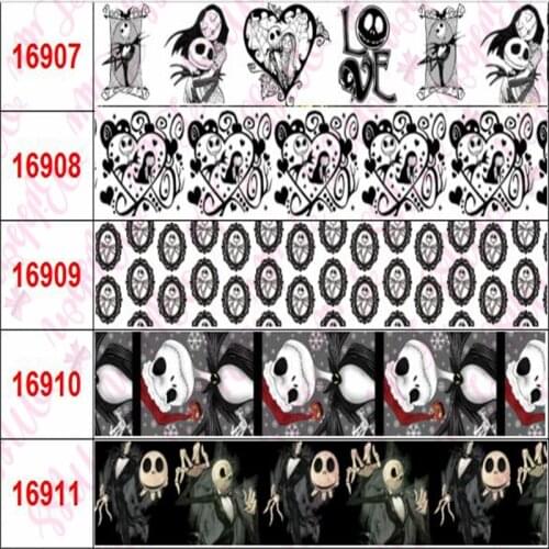 16mm-75mm Halloween Series Ghost Pumpkin Printed Grosgrain/Foe Ribbon DIY Hair Band Gift Bowknots 50yards/roll