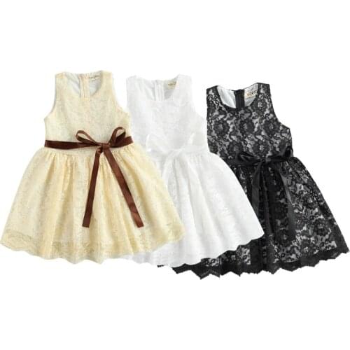 FOCUSNORM 0-12Y Princess Kids Girls Summer Dress Lace Flowers Printed Sleeveless A-Line Sundress 3 Colors
