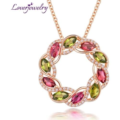 LOVERJEWELRY Lady Party Pendants Design 18Kt Rose Gold Diamond Colorful Tourmalines Pendant For Girl Return School Jewelry Gift