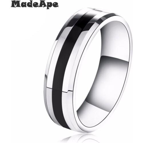 MadApe Titanium Stainless Steel Rings 6mm Big Size 5-13# For Women Polishing Cool Black Fashion Jewelry Wholesale
