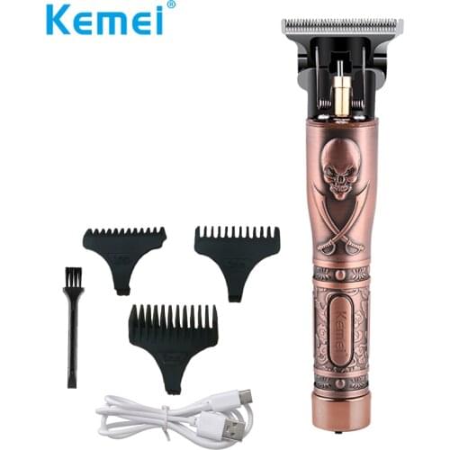 Kemei T-Blade Cordless Hair Clipper for Men All Metal 0mm Baldheaded Hair Trimmer Beard Shaver Fast Charging