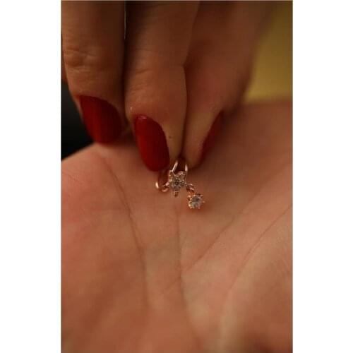 SRO Fashion Star And Solitaire Model Rose Silver Cartilage Earrings Modern Design Premium Jewelry For Women Hand Made Comfort