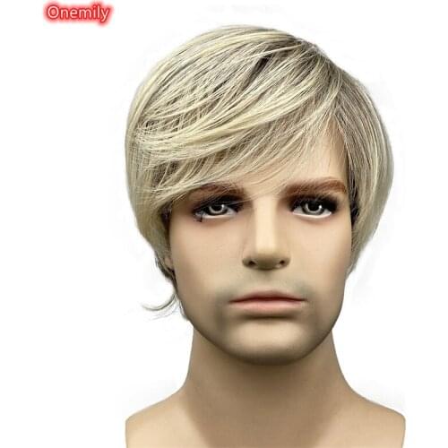 Onemily Men Short Straight Daily Fashion Wig with Bangs Natural Looking Heat Resistant Synthetic Hair Replacement Wigs